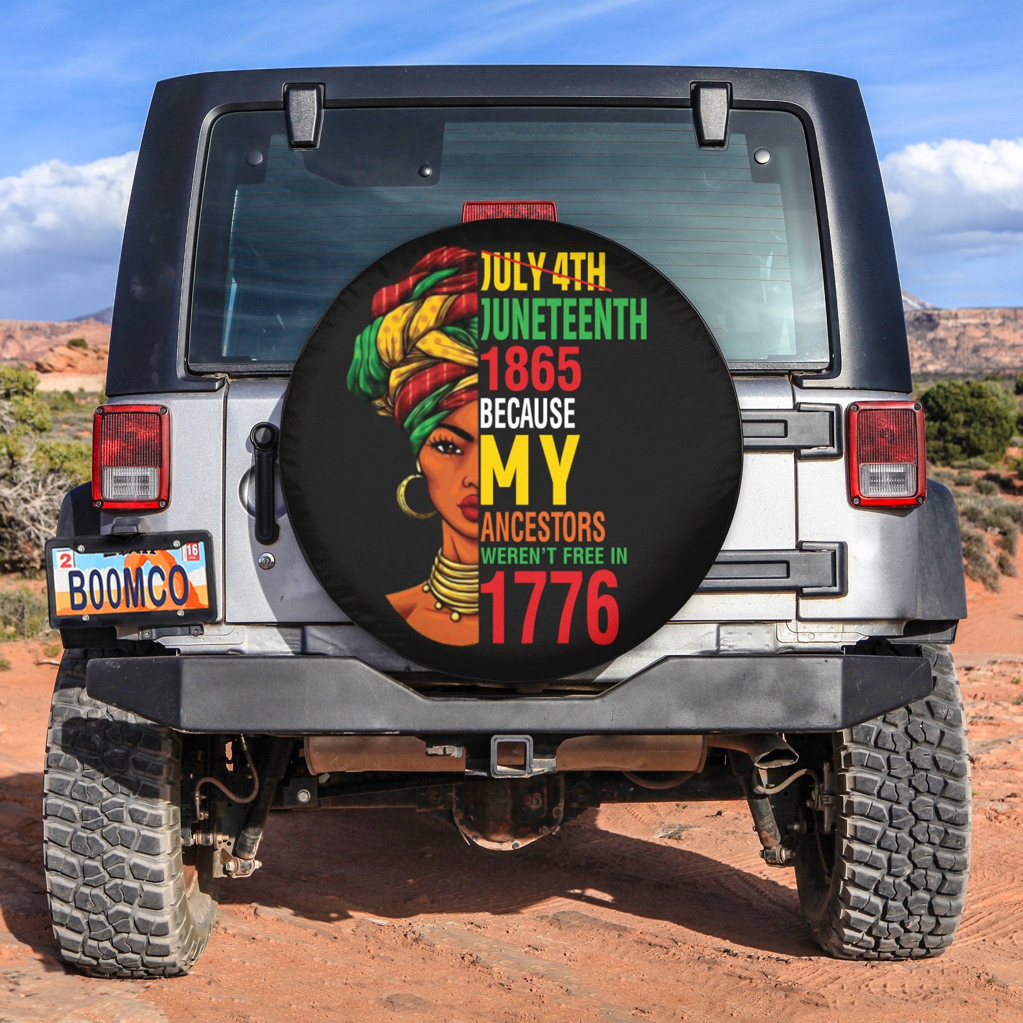 African Tire Covers - Juneteenth Spare Tire Cover Juneteenth 1865, My Ancestors Weren't Free In 1776 NO.131 LT8 - Wonder Print Shop