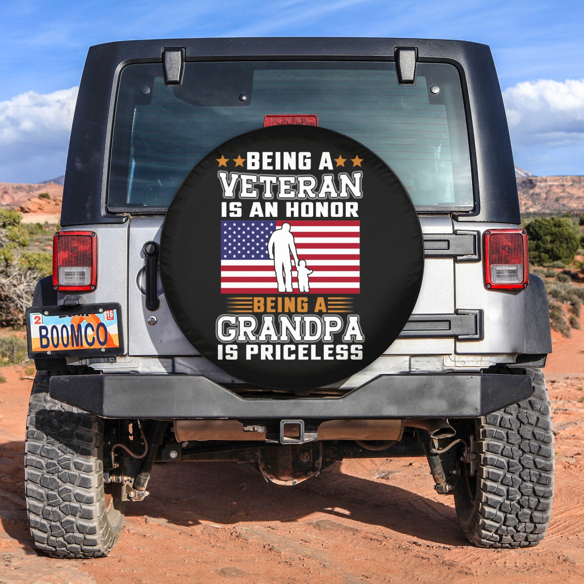 Father's Day Tire Covers - Being A Veteran Is An Honor Being A Grandpa Is Priceless Spare Tire Cover NO.131 LT8 - Wonder Print Shop