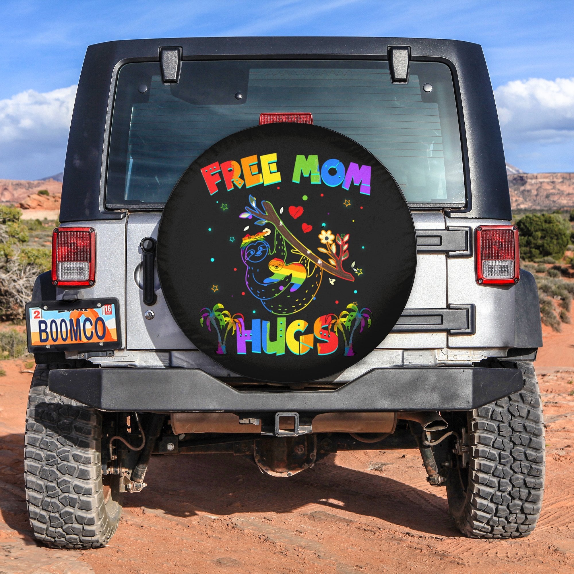 LGBT Tire Covers - Free Mom Hugs Sloth Pride Spare Tire Cover NO.68 LT8 - Wonder Print Shop