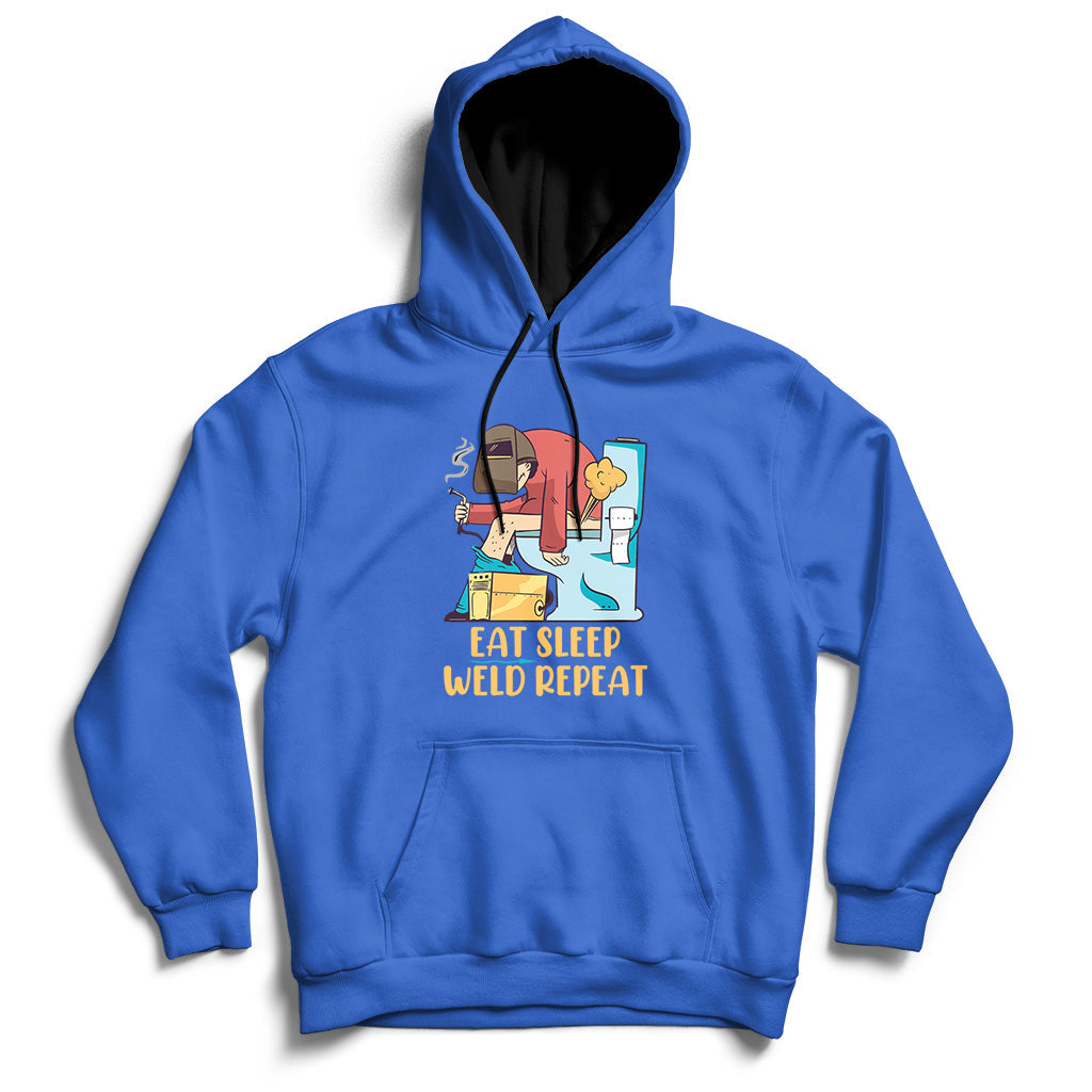 Royal blue welding hoodie with front graphic and kangaroo pocket, pullover hood with drawstrings