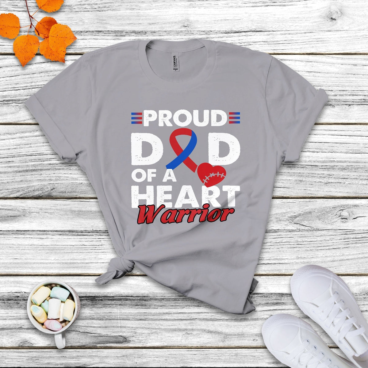 Dad Of A Heart Warrior CHD Congenital Heart Defect Awareness T Shirt - Wonder Print Shop