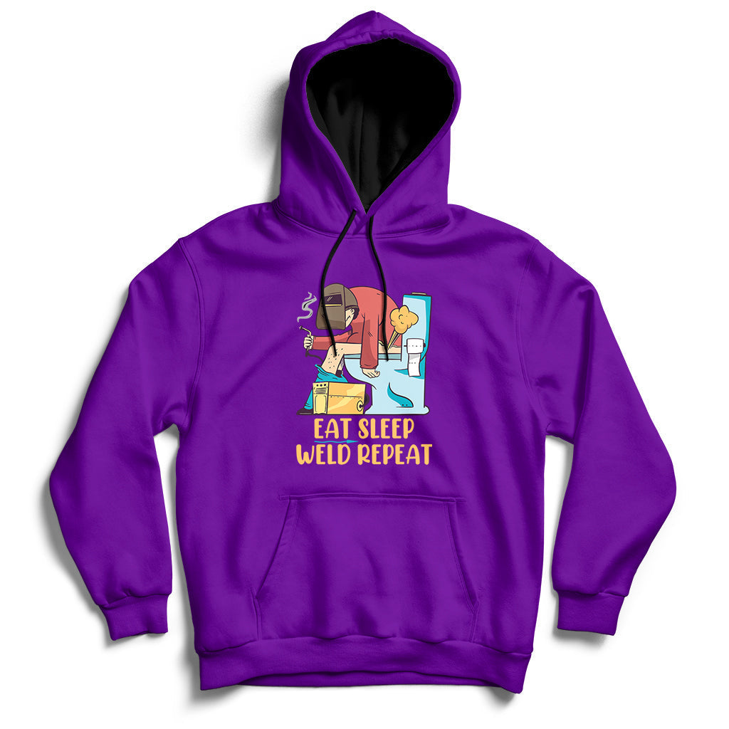Purple welding hoodie with front graphic and kangaroo pocket, pullover hood with drawstrings