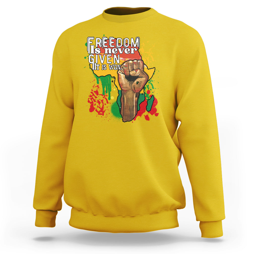 Daisy yellow crewneck sweatshirt with colorful freedom graphic on the chest