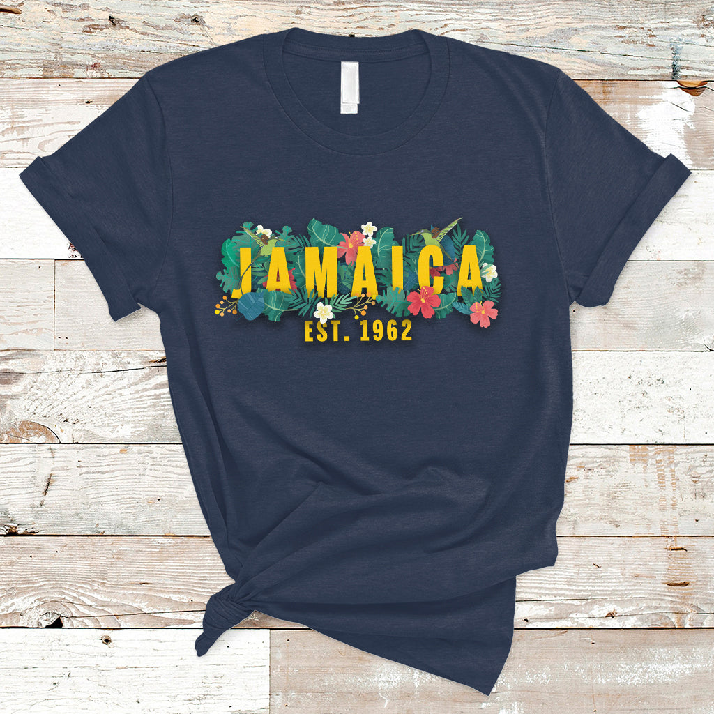 Jamaica T Shirt Jamaica Est 1962 Jamaican Flower Bird Travel Souvenir - Wonder Print Shop