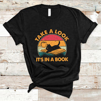 Take A Look It's In A Book Vintage Reading Cat Bookworm Librarian T Shirt - Wonder Print Shop