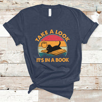Take A Look It's In A Book Vintage Reading Cat Bookworm Librarian T Shirt - Wonder Print Shop