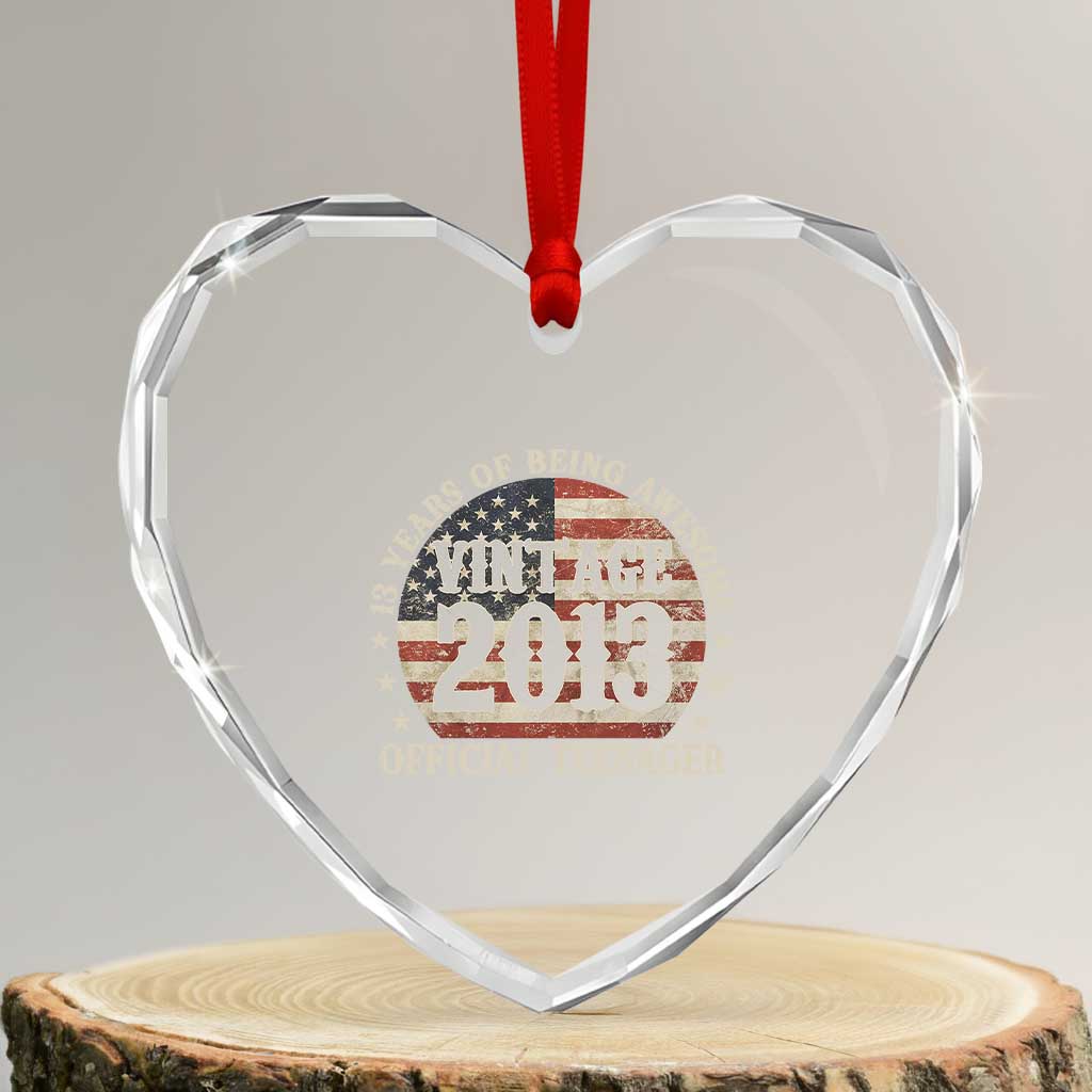 13th Birthday 2026 Heart Crystal Glass Ornament Vintage 2013 Official Teenager 13 Years Of Being Awesome - Wonder Print Shop