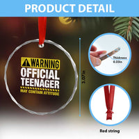 13th Birthday Crystal Glass Ornament Warning Official Teenager May Contain Attitude Funny 13 Years Old
