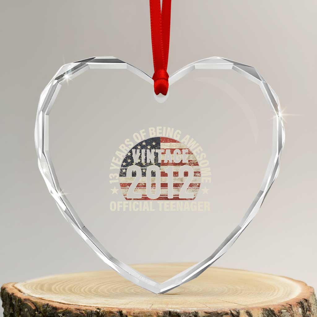 13th Birthday Heart Crystal Glass Ornament Vintage 2012 Official Teenager 13 Years Of Being Awesome American Flag - Wonder Print Shop