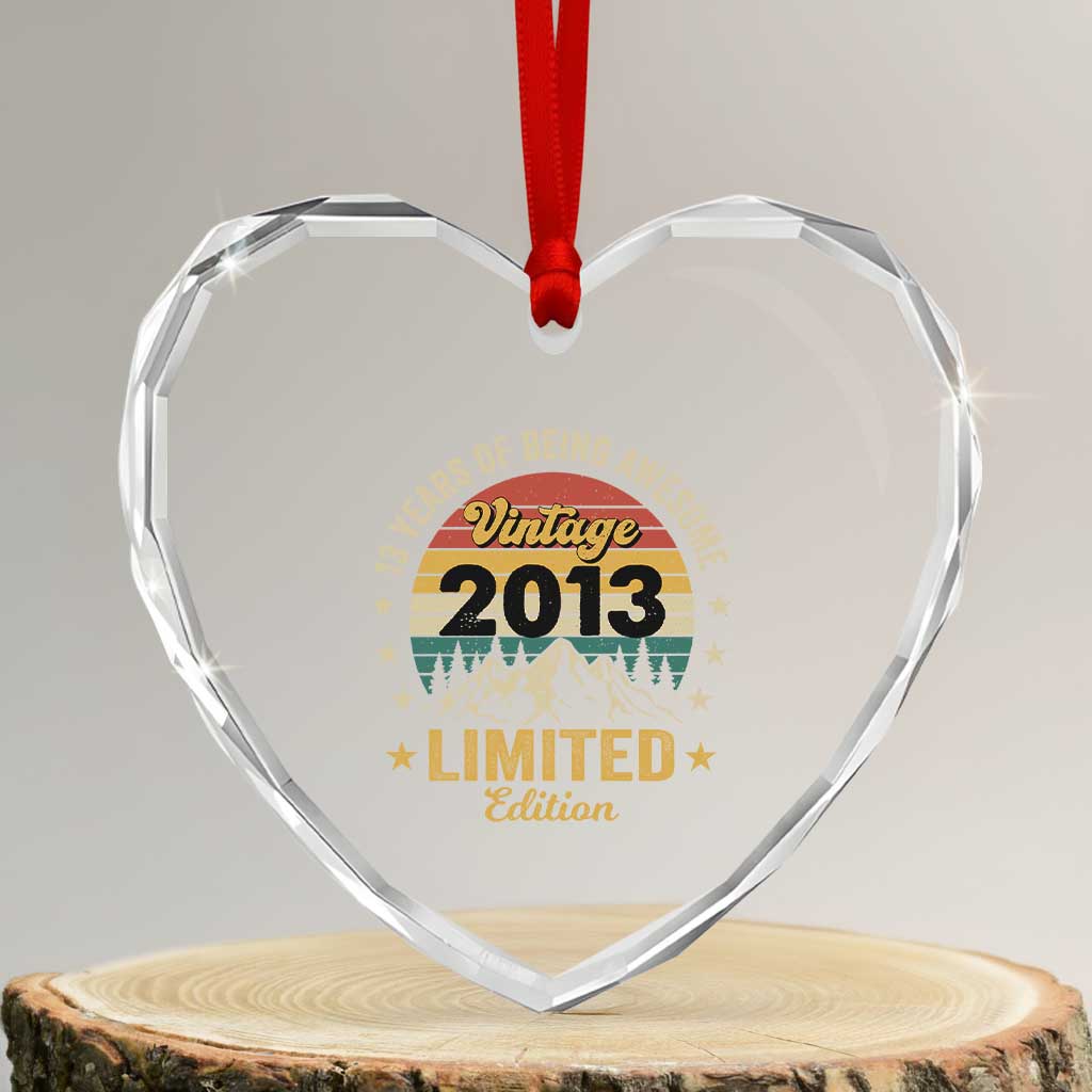 13th Birthday Heart Crystal Glass Ornament Vintage 2013 Limited Edition Retro 13 Years Of Being Awesome Mountain