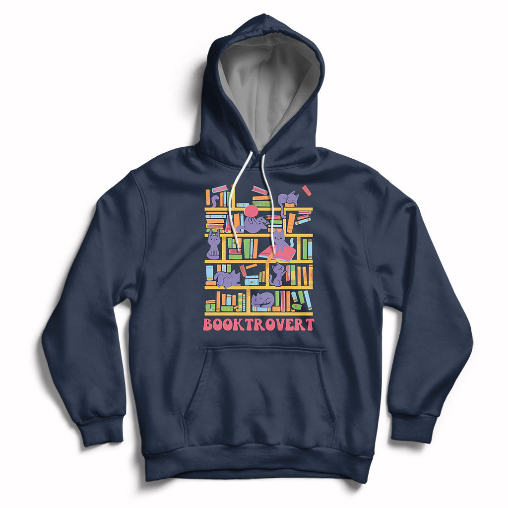 Booktrovert Cute Cat Books Funny Book Lover Meaning Reader Reading Hoodie - Wonder Print Shop