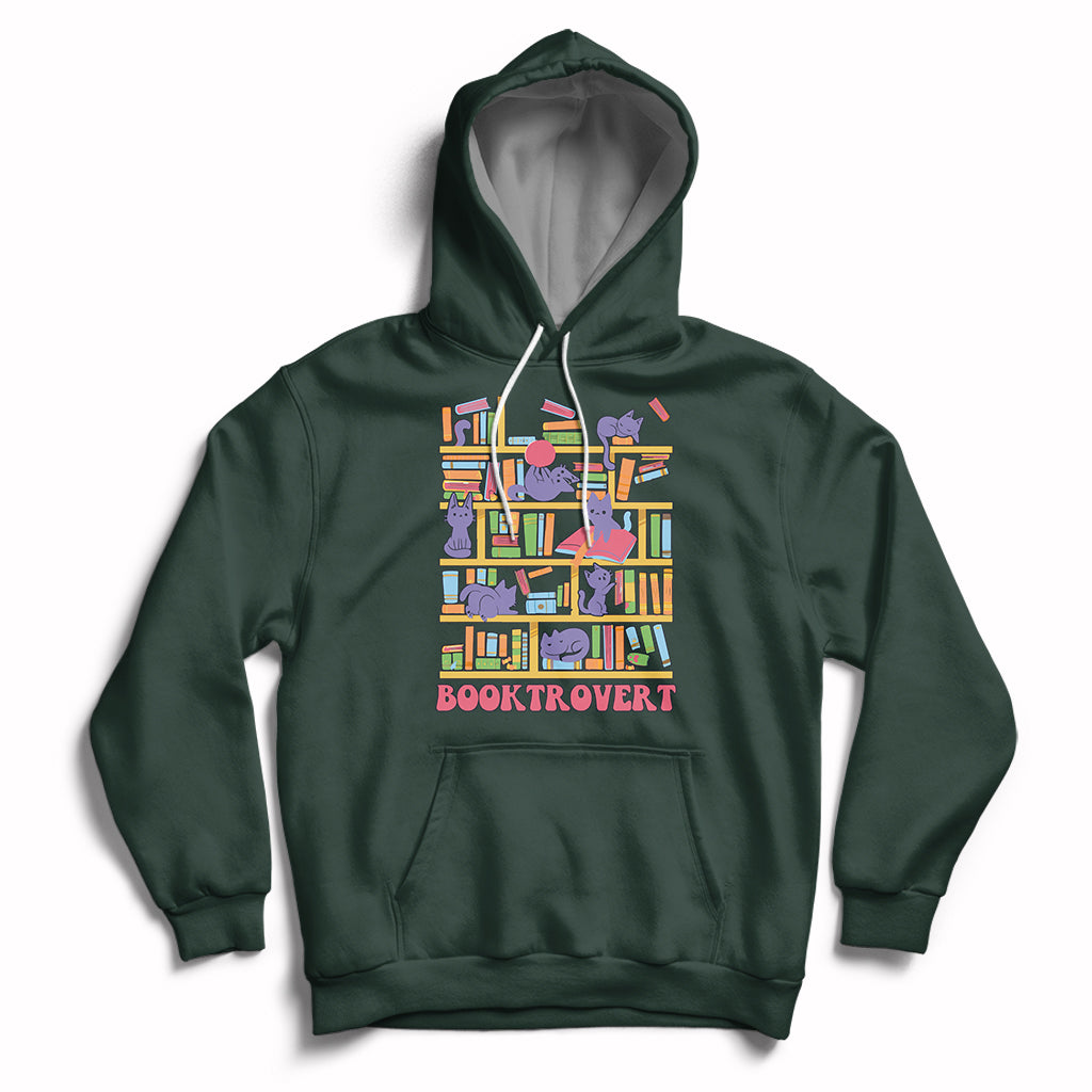 Booktrovert Cute Cat Books Funny Book Lover Meaning Reader Reading Hoodie - Wonder Print Shop