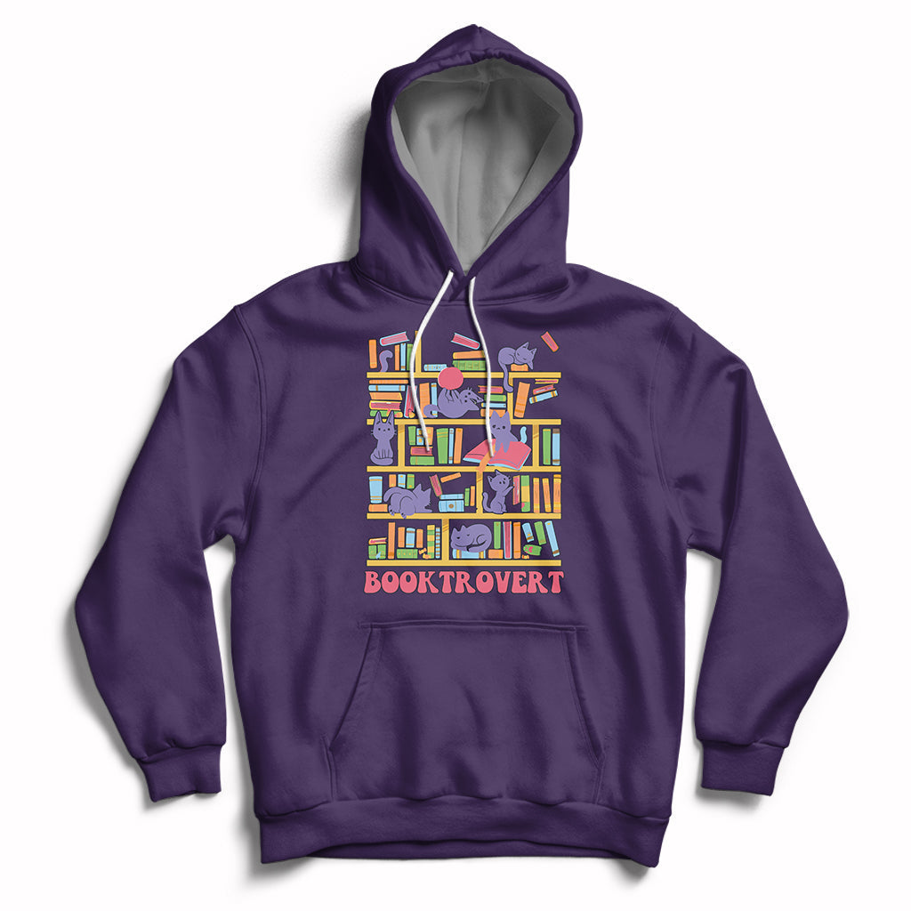 Booktrovert Cute Cat Books Funny Book Lover Meaning Reader Reading Hoodie - Wonder Print Shop