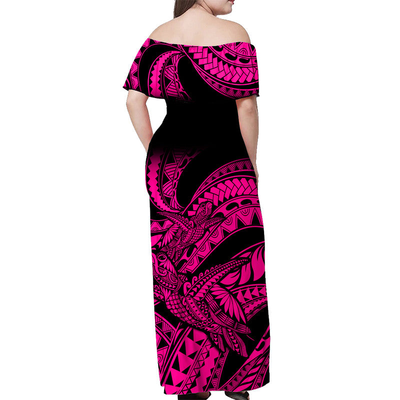 polynesian-pride-off-shoulder-long-dress-hawaiian-tribal-mix-turtle-pink-version