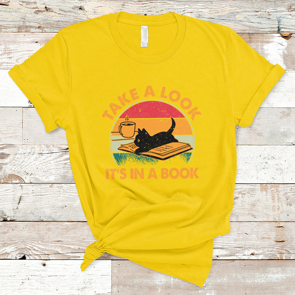Take A Look It's In A Book Vintage Reading Cat Bookworm Librarian T Shirt - Wonder Print Shop