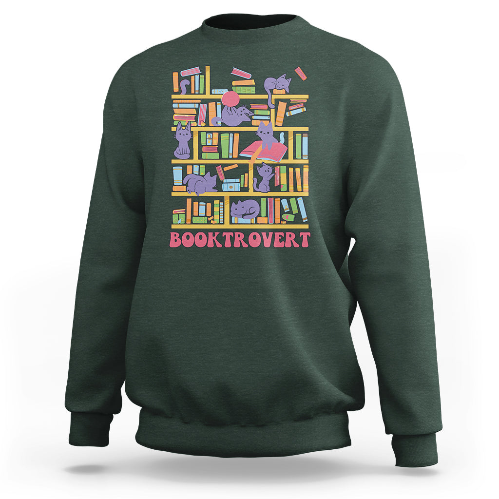 Booktrovert Cute Cat Books Funny Book Lover Meaning Reader Reading Sweatshirt - Wonder Print Shop