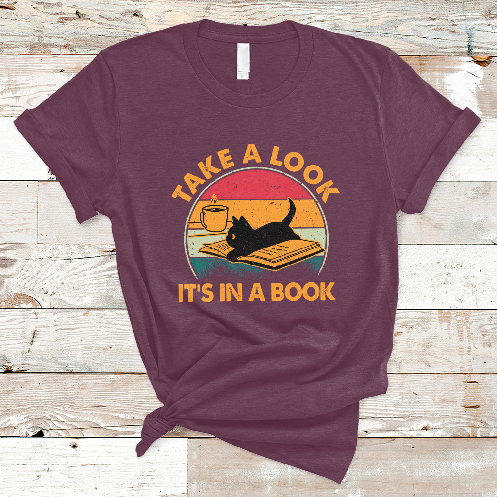 Take A Look It's In A Book Vintage Reading Cat Bookworm Librarian T Shirt - Wonder Print Shop