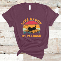 Take A Look It's In A Book Vintage Reading Cat Bookworm Librarian T Shirt - Wonder Print Shop