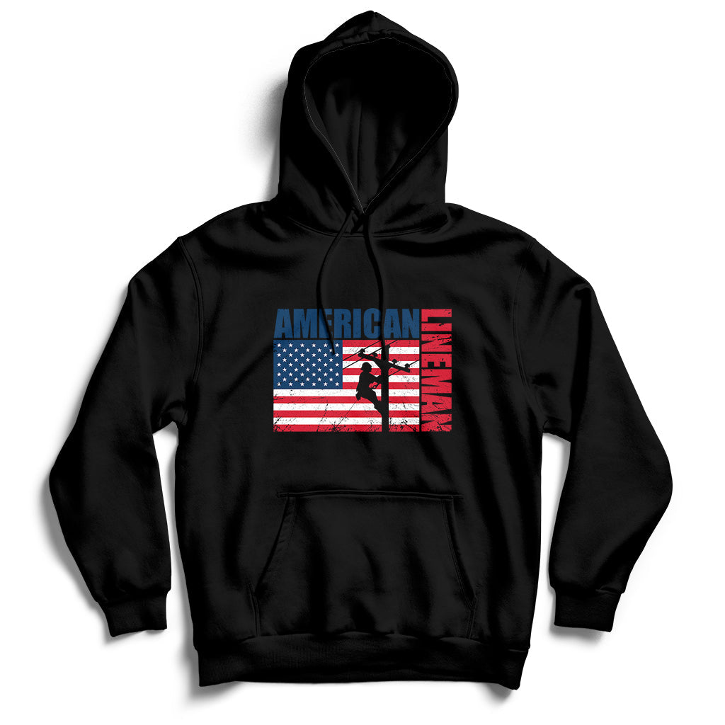 Lineman American Flag Shirt Electric Cable Lineman Gift Hoodie - Wonder Print Shop
