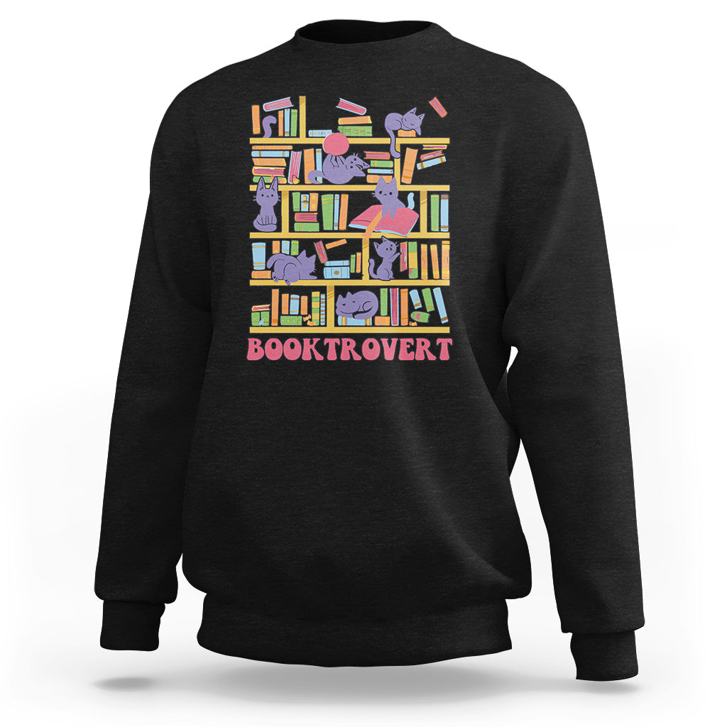 Booktrovert Cute Cat Books Funny Book Lover Meaning Reader Reading Sweatshirt - Wonder Print Shop