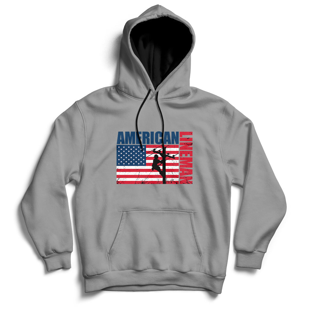 Lineman American Flag Shirt Electric Cable Lineman Gift Hoodie - Wonder Print Shop