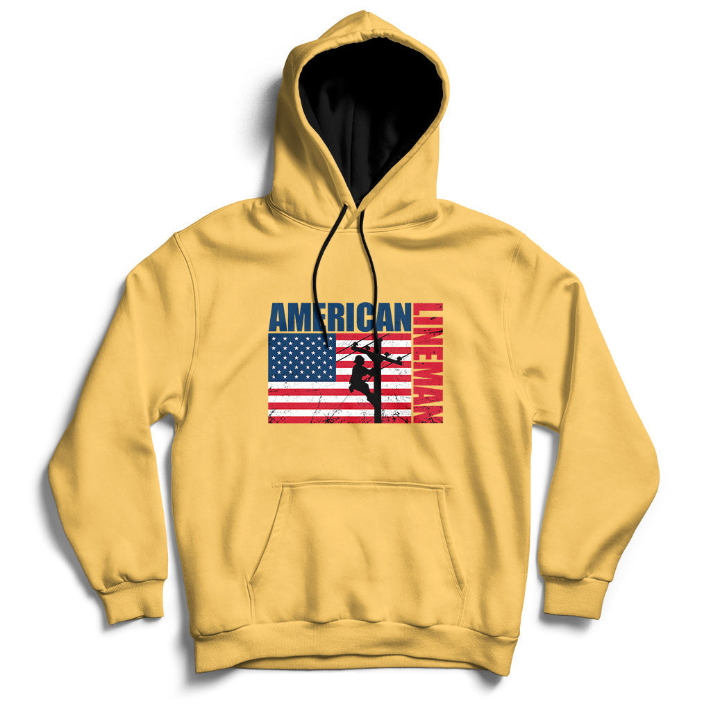 Lineman American Flag Shirt Electric Cable Lineman Gift Hoodie - Wonder Print Shop