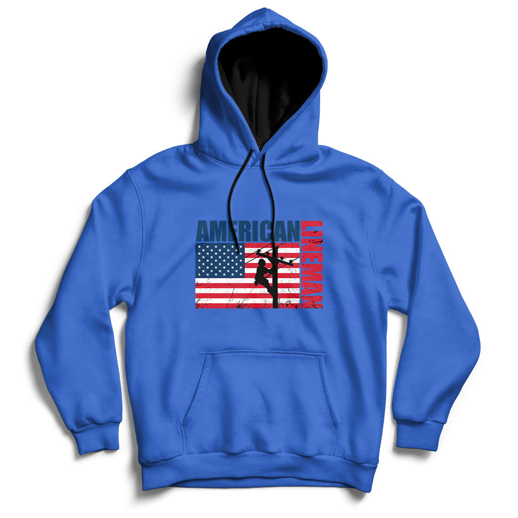 Lineman American Flag Shirt Electric Cable Lineman Gift Hoodie - Wonder Print Shop