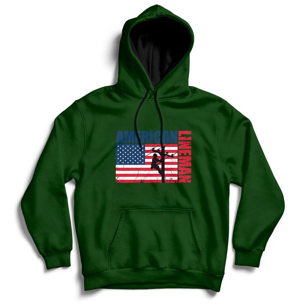 Lineman American Flag Shirt Electric Cable Lineman Gift Hoodie - Wonder Print Shop