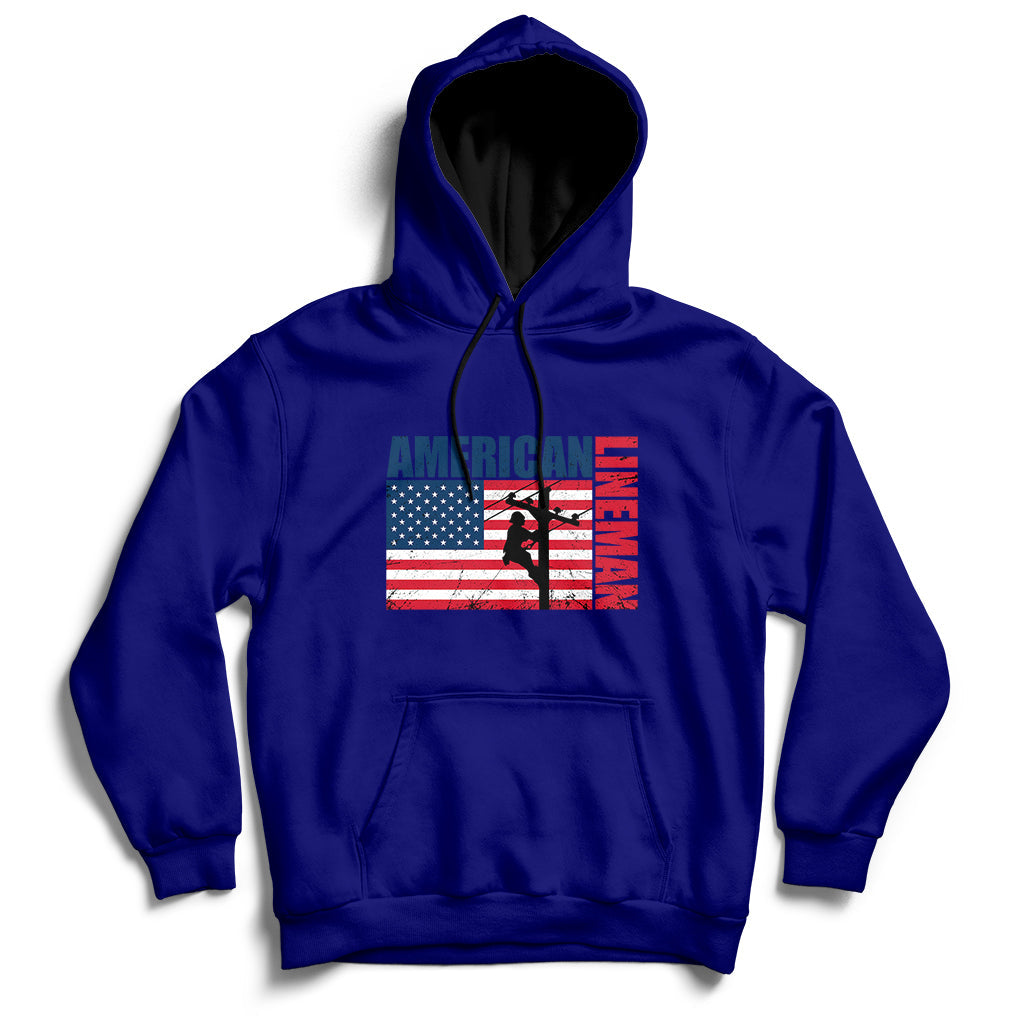 Lineman American Flag Shirt Electric Cable Lineman Gift Hoodie - Wonder Print Shop