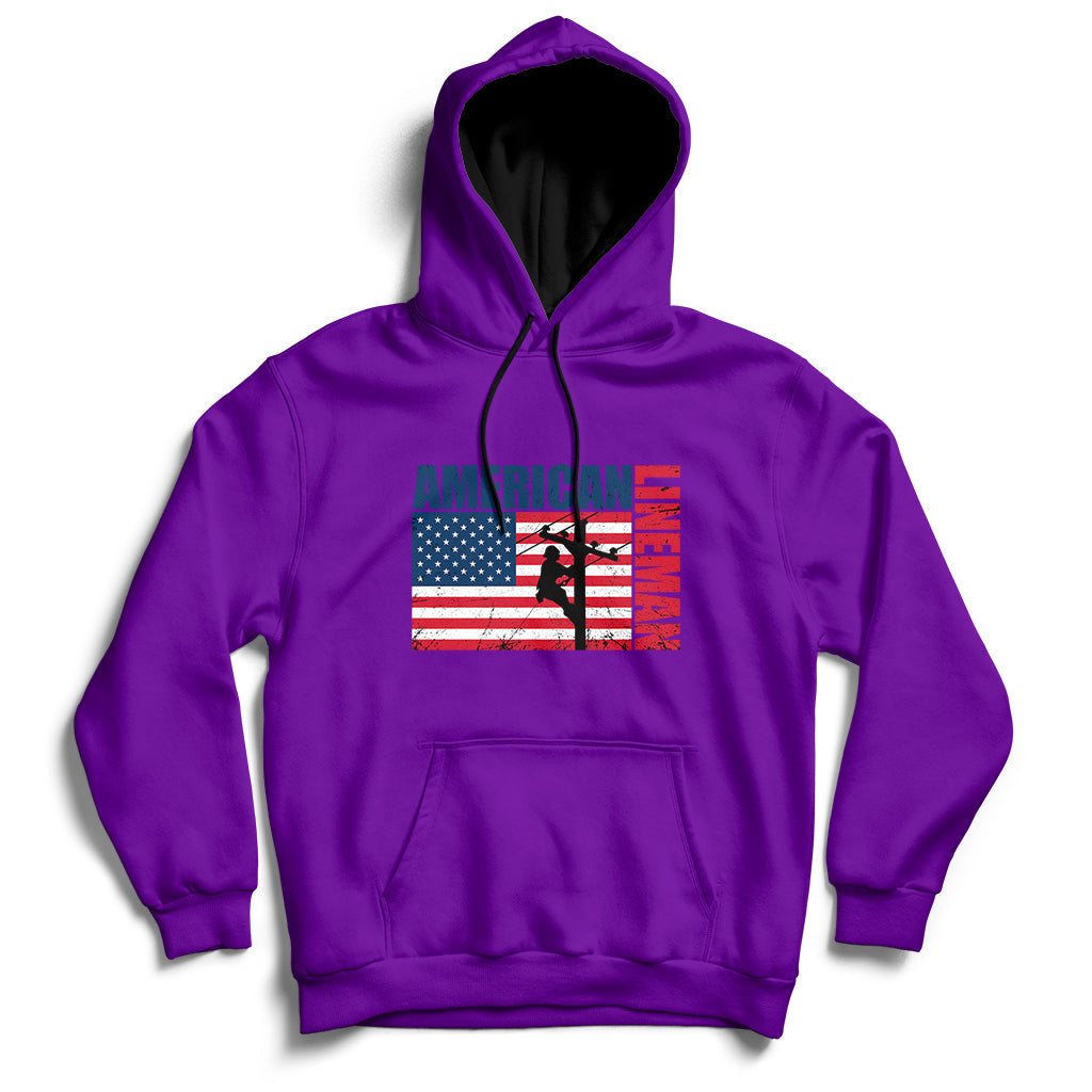 Lineman American Flag Shirt Electric Cable Lineman Gift Hoodie - Wonder Print Shop
