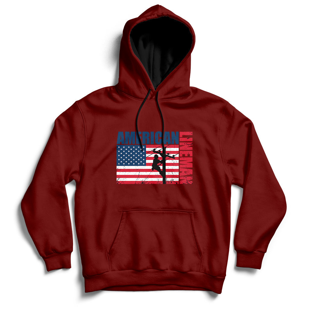Lineman American Flag Shirt Electric Cable Lineman Gift Hoodie - Wonder Print Shop