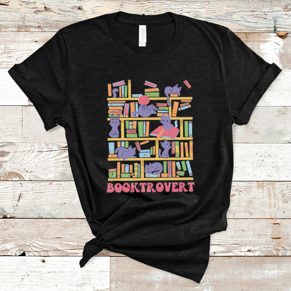 Booktrovert Cute Cat Books Funny Book Lover Meaning Reader Reading T Shirt - Wonder Print Shop