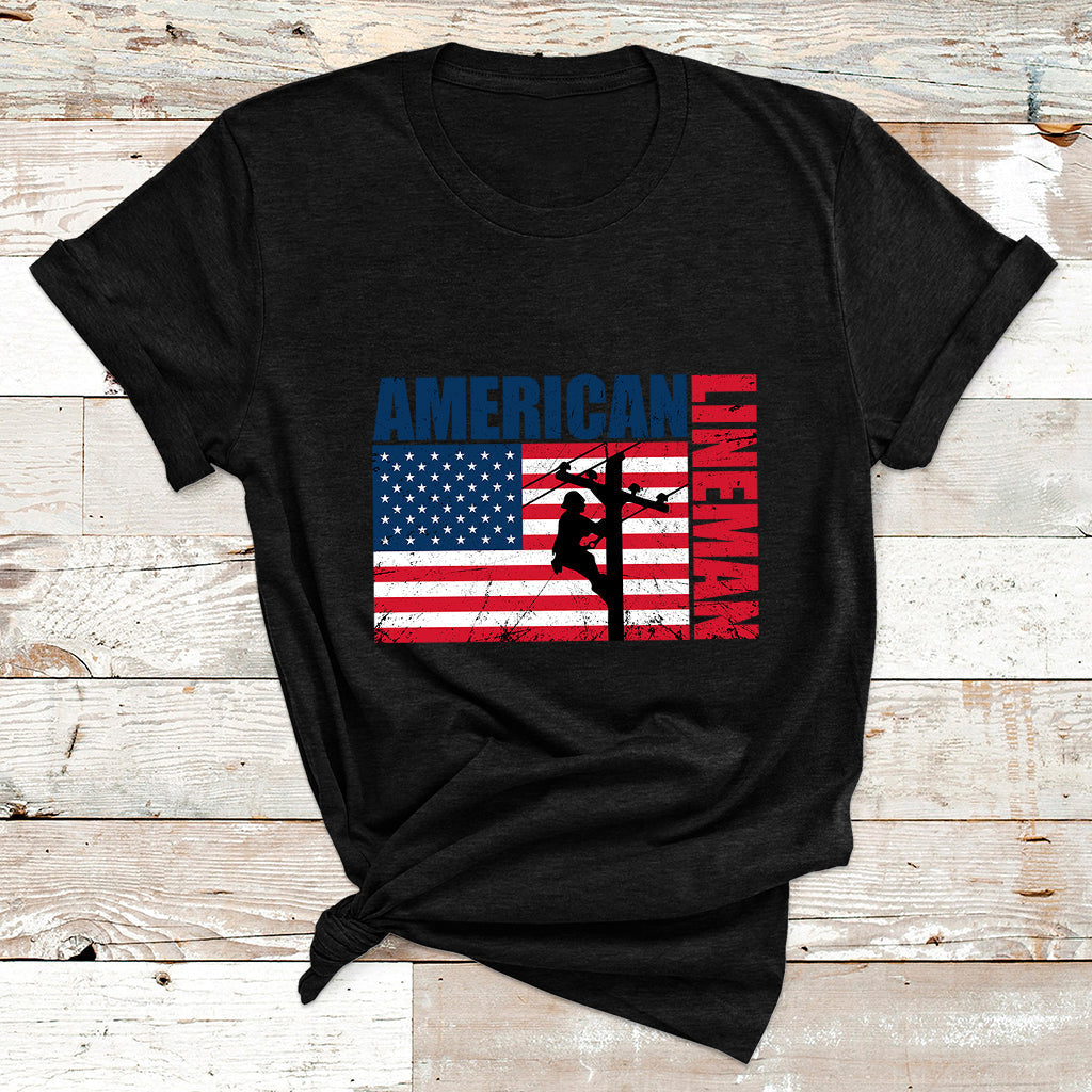 Lineman American Flag Shirt Electric Cable Lineman Gift T Shirt - Wonder Print Shop