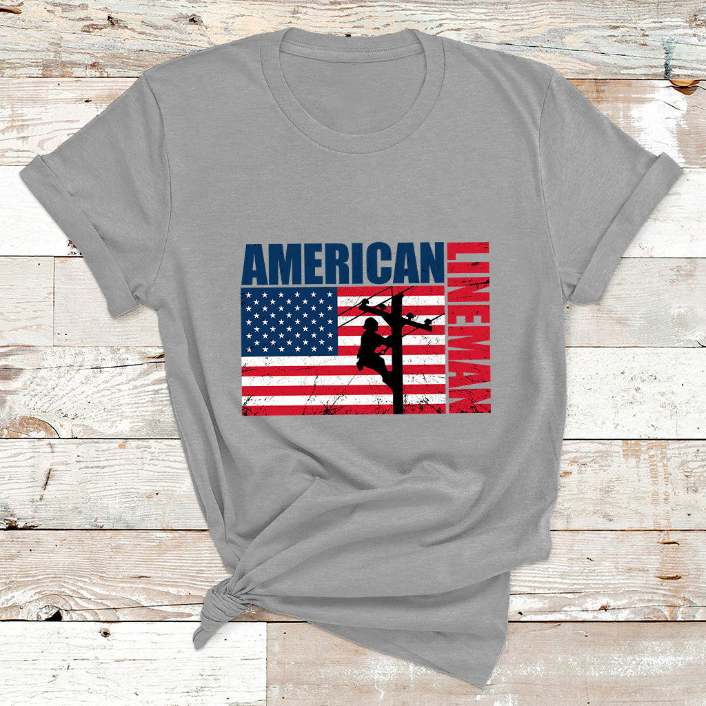 Lineman American Flag Shirt Electric Cable Lineman Gift T Shirt - Wonder Print Shop