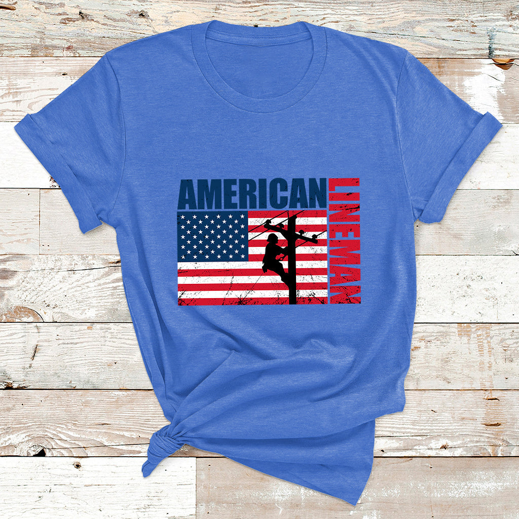 Lineman American Flag Shirt Electric Cable Lineman Gift T Shirt - Wonder Print Shop