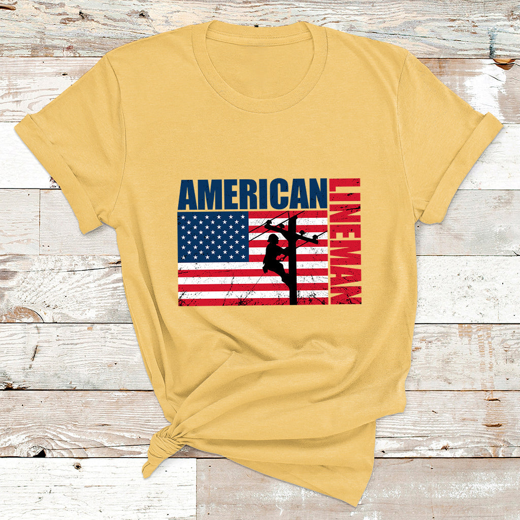 Lineman American Flag Shirt Electric Cable Lineman Gift T Shirt - Wonder Print Shop