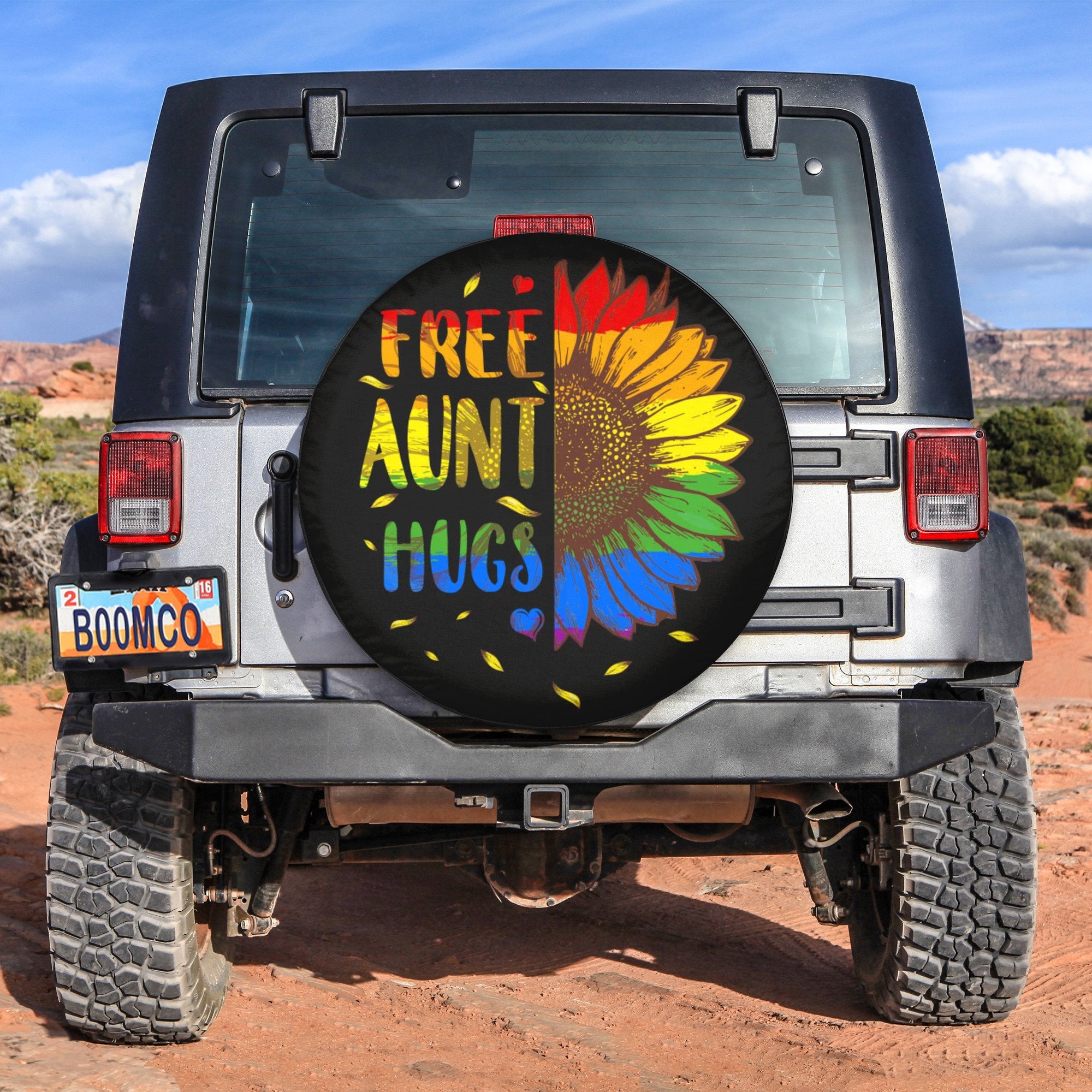 LGBT Tire Covers - Free Aunt Hugs Sunflower Pride Spare Tire Cover NO.89 LT8 - Wonder Print Shop