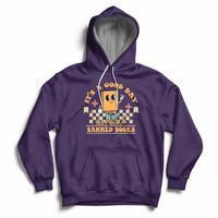 Purple hoodie with front kangaroo pocket and “Banned Books” reading-themed graphic.