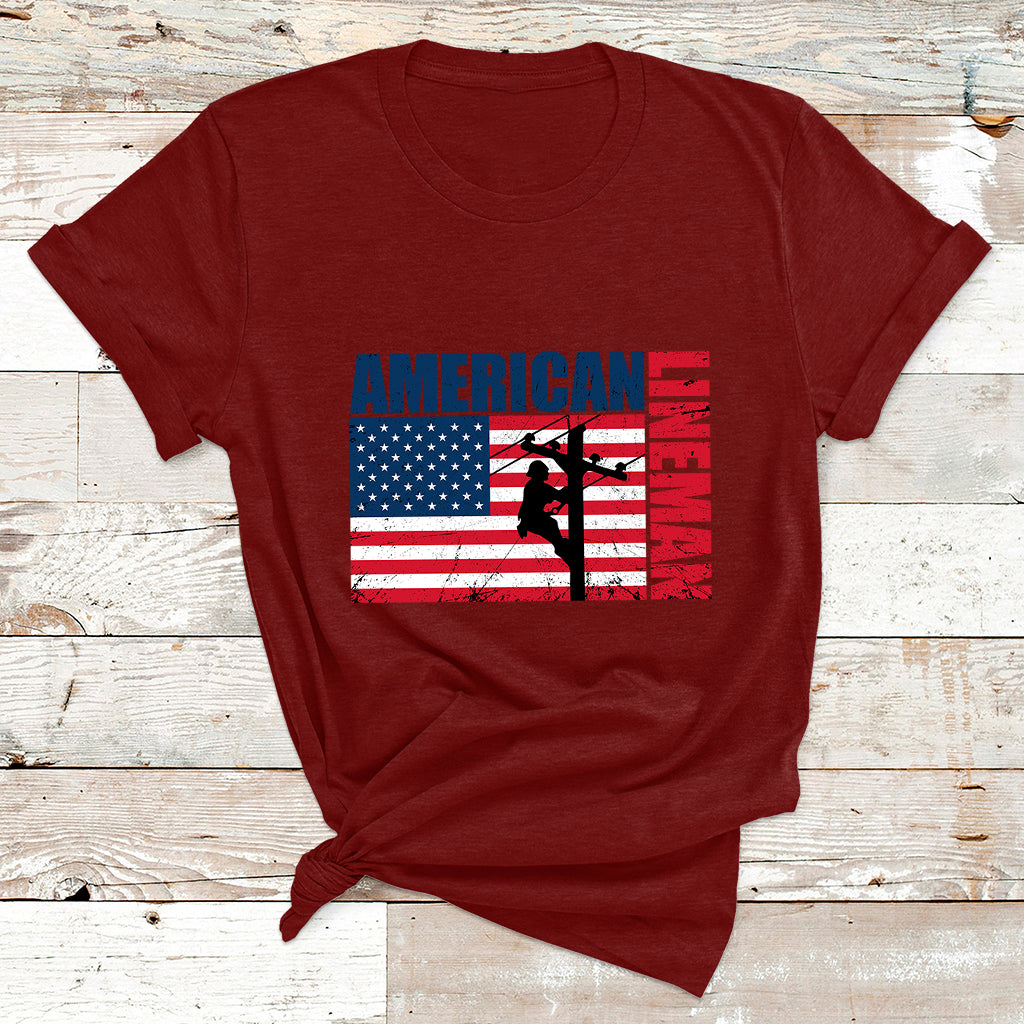 Lineman American Flag Shirt Electric Cable Lineman Gift T Shirt - Wonder Print Shop
