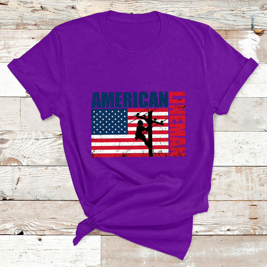 Lineman American Flag Shirt Electric Cable Lineman Gift T Shirt - Wonder Print Shop