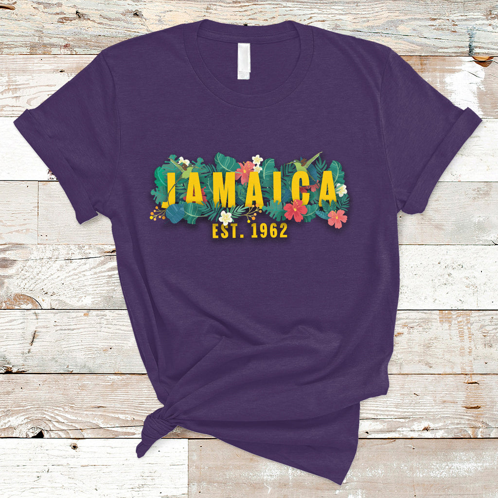 Jamaica T Shirt Jamaica Est 1962 Jamaican Flower Bird Travel Souvenir - Wonder Print Shop