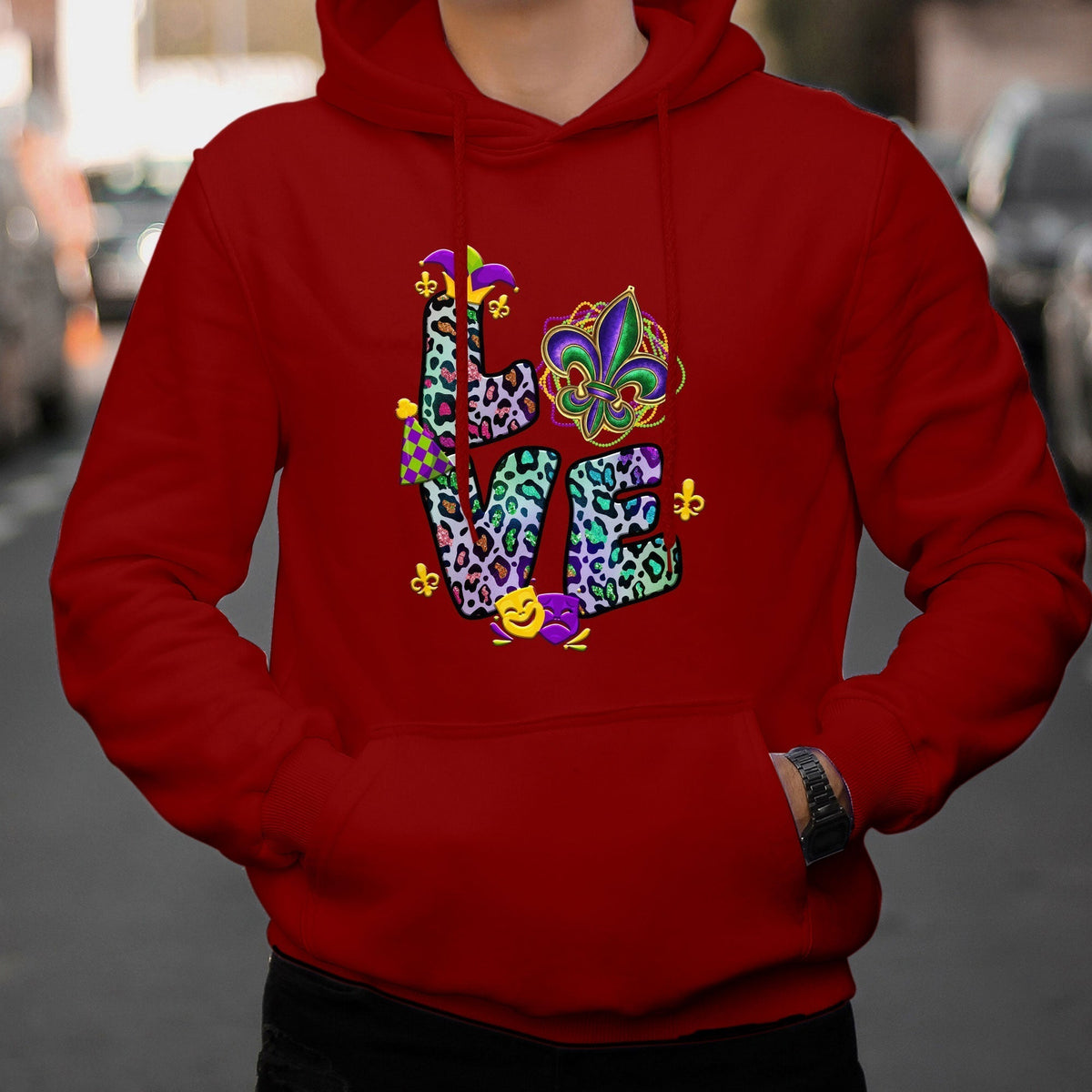 Love Mardi Gras Leopard Mardi Gras Costume Carnival Beads And Bling Hoodie - Wonder Print Shop