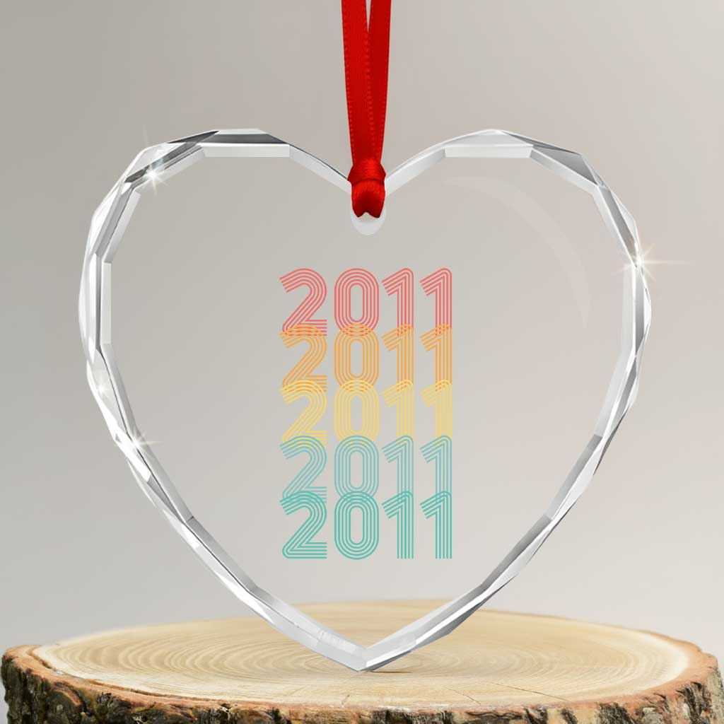 15th Birthday Heart Crystal Glass Ornament Vintage 2011 Retro 15 Years Old Birthday