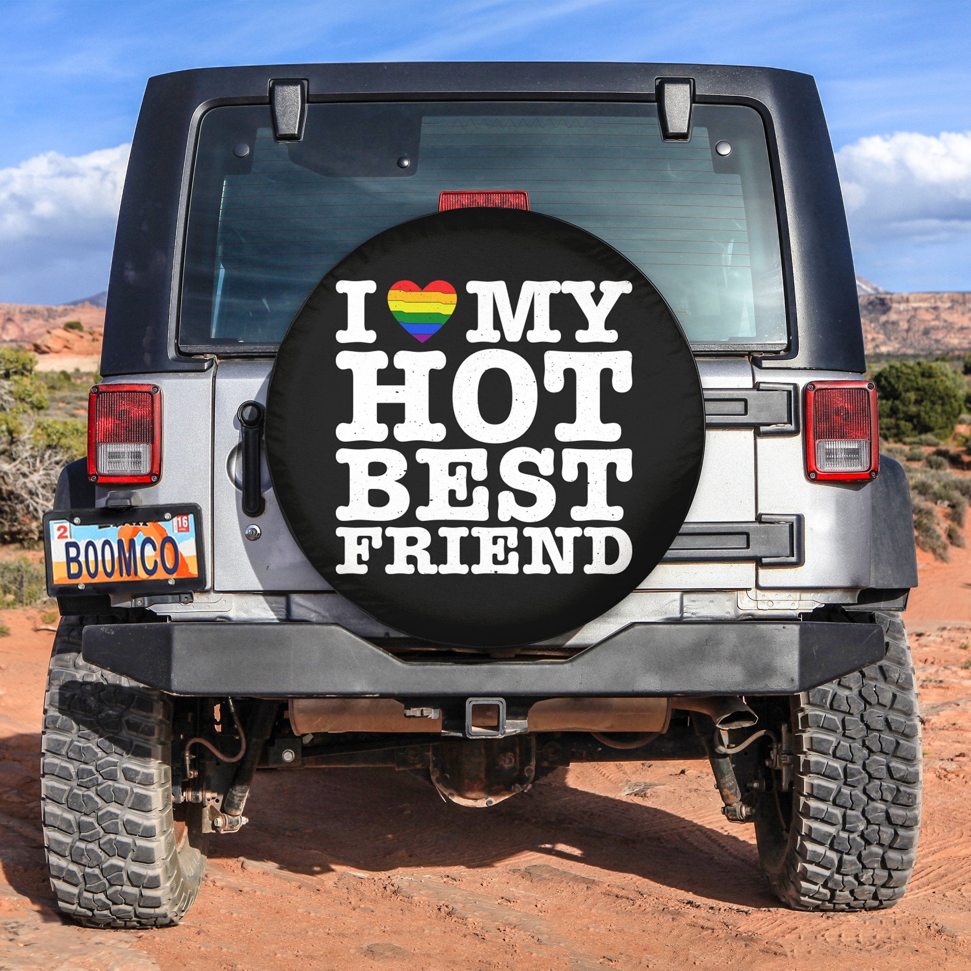 LGBT Tire Covers - I Love My Hot Best Friend Pride Spare Tire Cover NO.97 - Black LT8 - Wonder Print Shop
