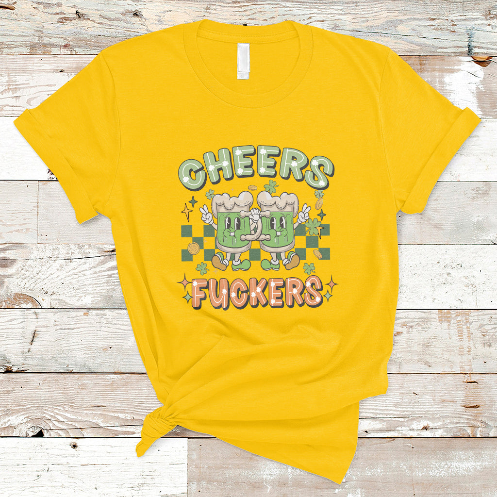 Retro Cheers Fuckers St Patrick's Day Mens Womens Beer Drinking Beer Mugs T-Shirt - Wonder Print Shop
