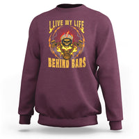 I Live My Life Behind Bars Skull Biker Motorcycle Dirt Biker Skeleton Sweatshirt - Wonder Print Shop