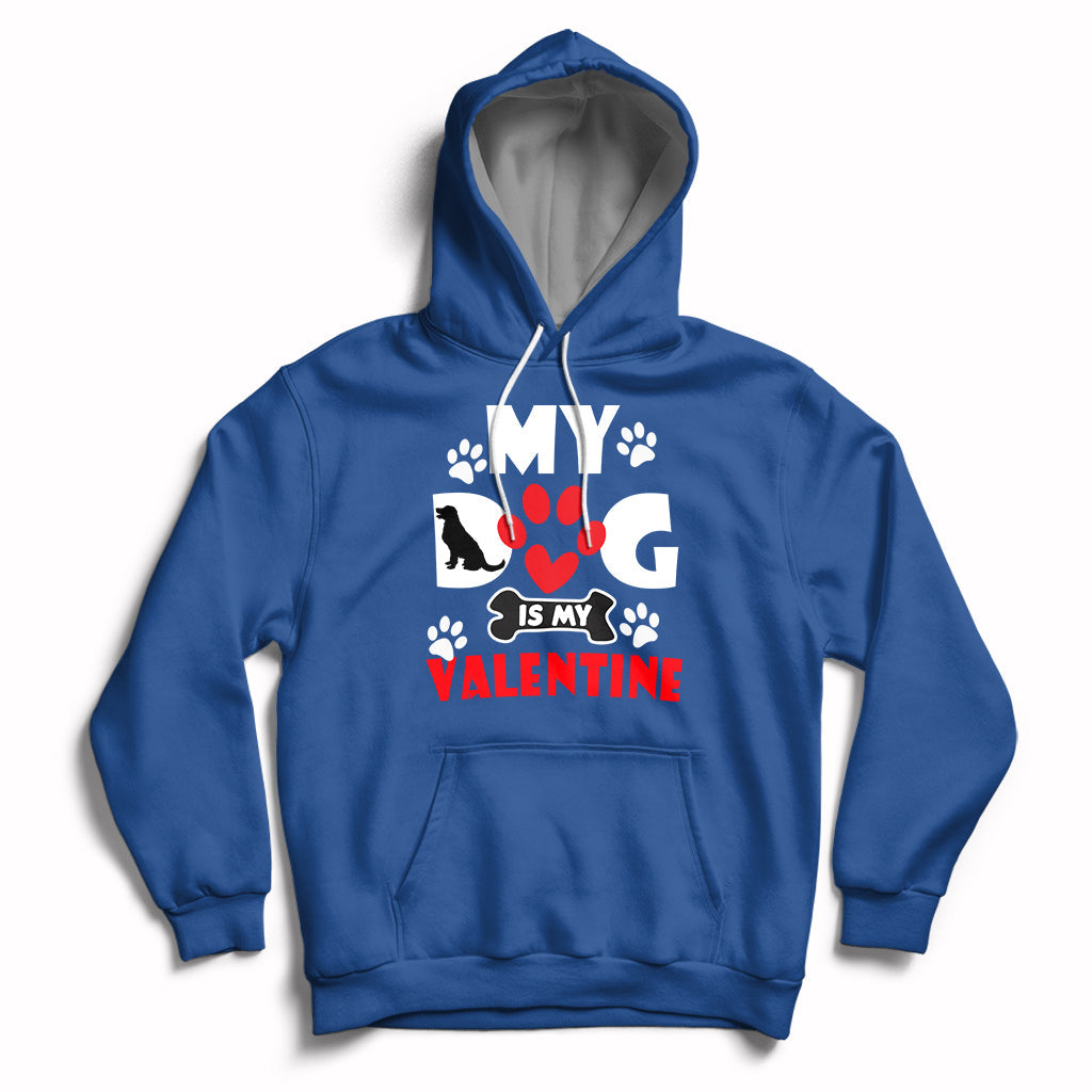 Royal blue dog lover Valentine hoodie with heart paw graphic and chest logo print