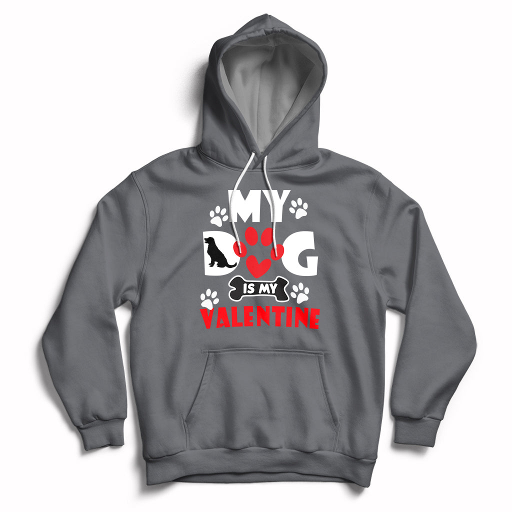 Charcoal dog lover Valentine hoodie with heart paw graphic and chest logo print