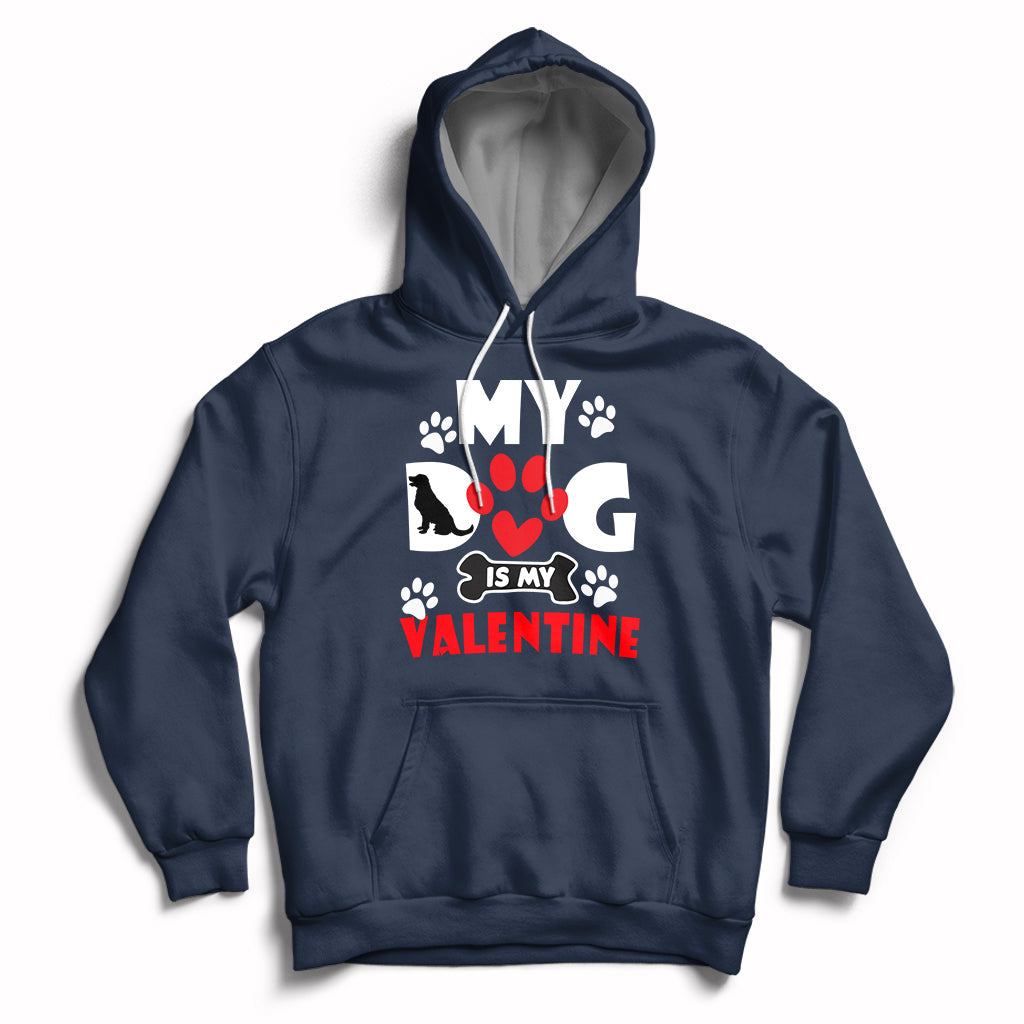 Navy dog lover Valentine hoodie with heart paw graphic and chest logo print