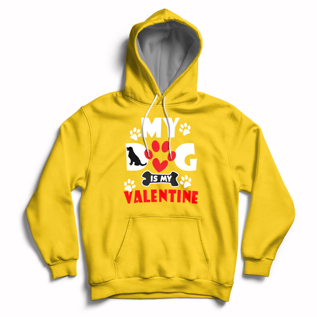 Daisy yellow dog lover Valentine hoodie with heart paw graphic and chest logo print
